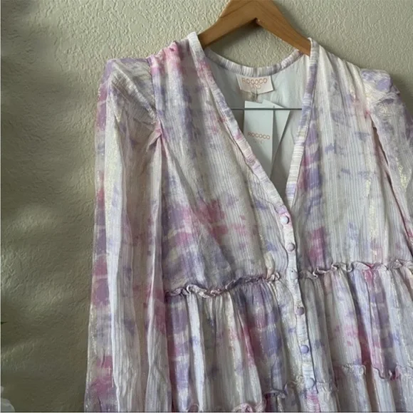 Rococo Sand Emi Metallic Shimmer Purple and Pink Long Sleeve Maxi Dress - Picture 10 of 15